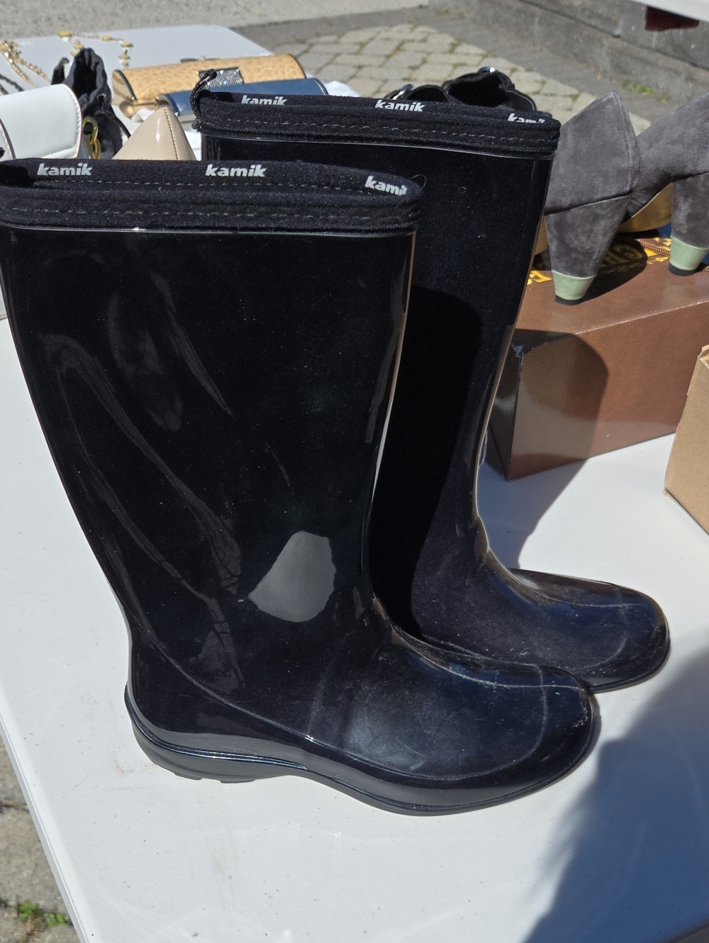 Kamik Black Glossy Mid-Calf Rain Boots